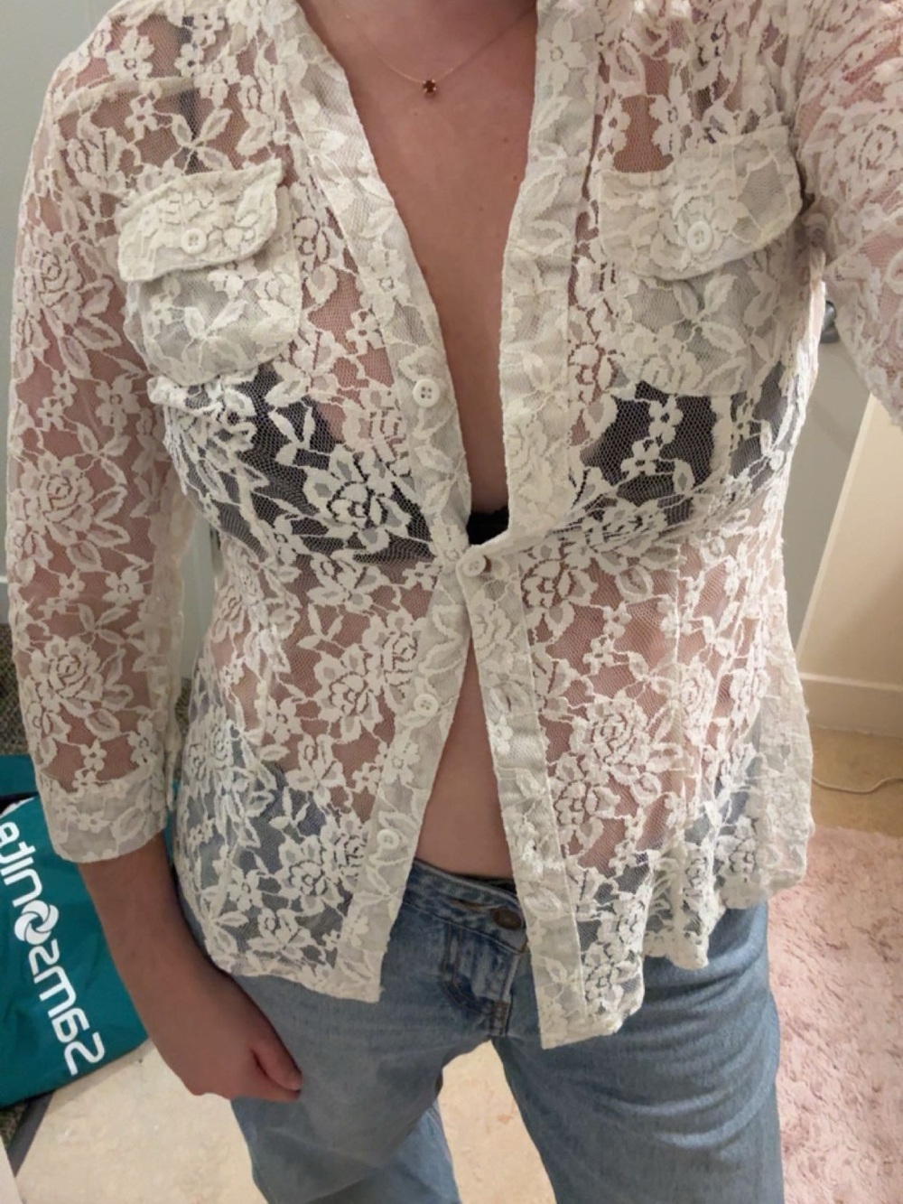 Simply Irresistible Sheer Ivory Lace Button-Front Blouse
